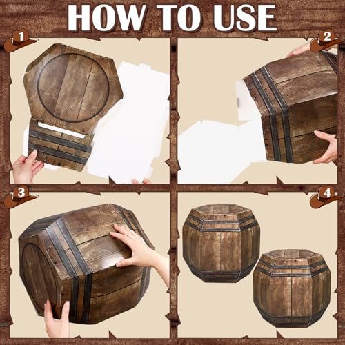 8 Pcs Western Hay Bale & Wine Barrel Party Decoration Boxes - Rustic Centerpieces