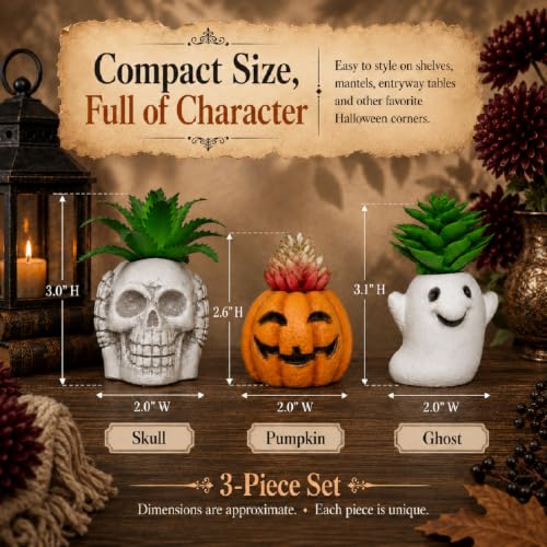 Halloween Decor Mini Ghost Pumpkin Skull Figurines Set - Indoor Seasonal Decorations