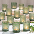 Green Votive Candle Holders Set of 36 - Floral Pattern Tea Light Holders for Weddings and Home Decor - 2.2 x 2.6 Inches