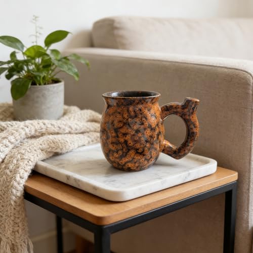 Handcrafted Ceramic Coffee Mug - 13 oz Rustic Orange Handle for Dad