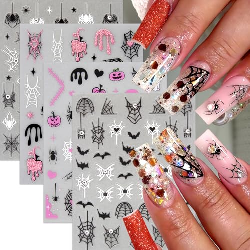 Halloween Nail Stickers Set - Spider Web Ghost Bat Rhinestones for DIY Manicure - Diamond Ghost Variation