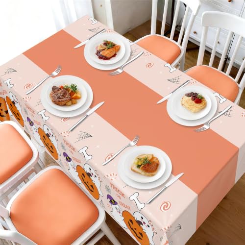 Childom Halloween Tablecloth 3 Pack Orange Ghost & Pumpkin Design - Rectangle Disposable Table Cover for Party
