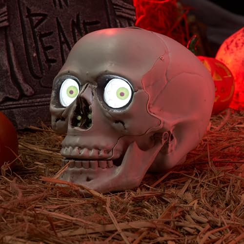 Halloween Skull Table Decor with Moving Eyes & Sound Effects - Indoor Haunted House Prop