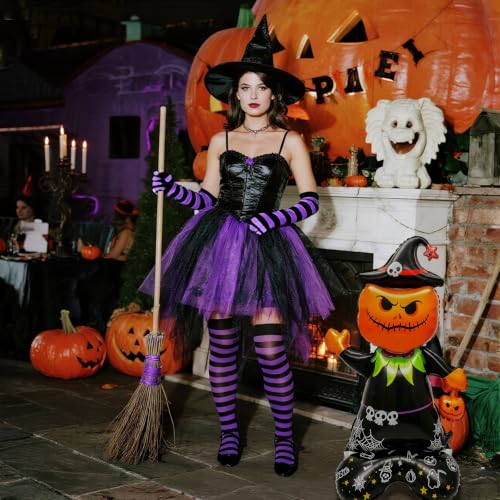 Halloween Stackable Foil Pumpkins & Skeleton Balloons Set - Reusable Party Decor