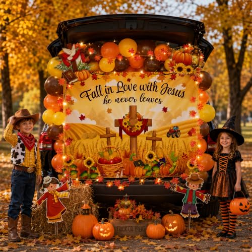 Halloween Christian Car Trunk Decor Set with Balloons & Lights - Fall Harvest Theme