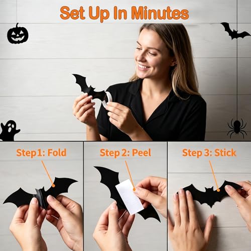 Halloween Indoor Decorations Set - Spooky Banners, Bat Stickers & Lanterns
