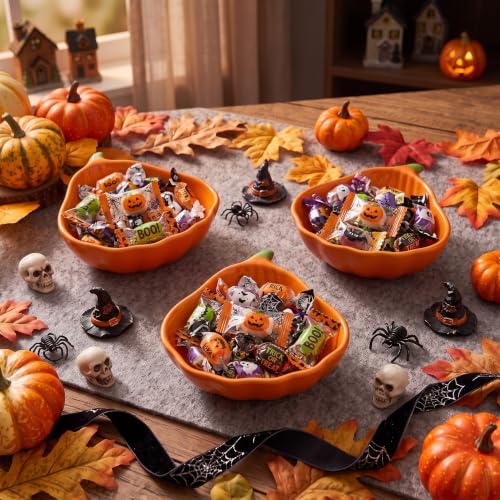 Fall Pumpkin Candy Dish Set - 3 Ceramic Pumpkin Snack Bowls, 11.2oz, Halloween Decor