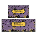 Halloween Kitchen Rugs Set of 2 - Purple Spooky Pumpkin & Black Cat Mat Non-Slip Washable