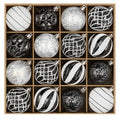 Christmas Ornaments Set - 16 Black & White Shatterproof Balls for Xmas Tree Decoration