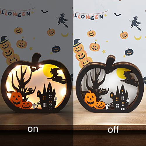 Halloween Wooden Table Sign Light Up Pumpkin Upgraded Halloween Decor