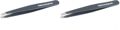 Tweezerman Stainless Steel Slant Tweezer - Eyebrow Tweezers for Women and Men (Blue Stone) (Pack of 2)