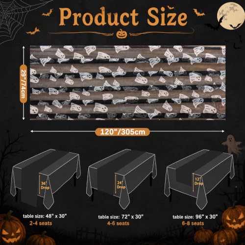 Halloween Ghost Table Runner 29x120 Inches Black Tulle Decor - Variation of Ghost / 29x120-1 pc