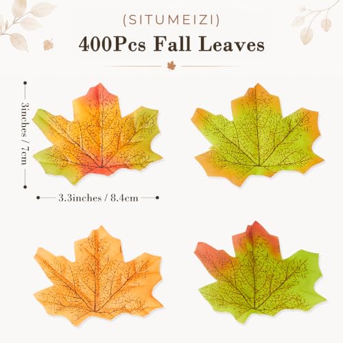 Artificial Fall Leaves Set - Maple Leaves for Autumn Decor, Green-Yellow, 400 Pcs