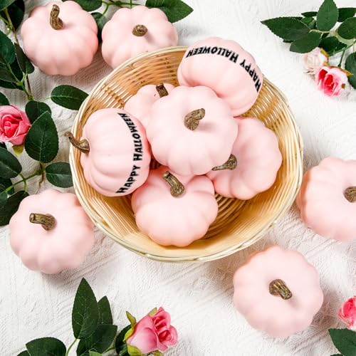 Pink Fall Artificial Pumpkins Set - 50 Pieces, 3.15 Inch Foam Decor