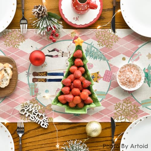 Pink 13x90 Inch Christmas Nutcracker Table Runner - Holiday Home Decor