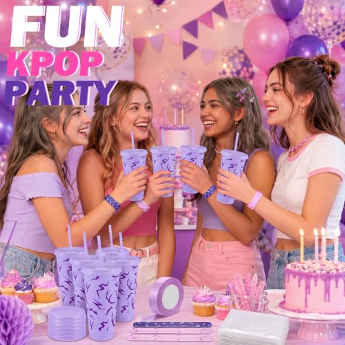 Dark Purple Lightning Cups & Slap Bracelets Party Favors Set - 12 Pack