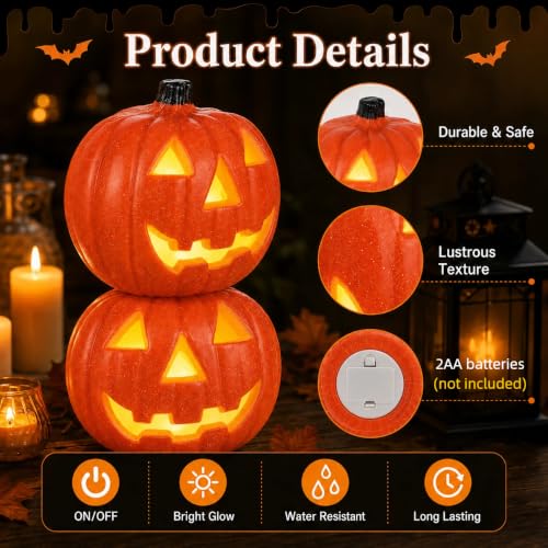 Light Up Jack O Lantern Halloween Pumpkin Decor - Spooky Face Lanterns