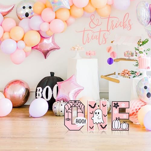 Halloween Wooden Sign - Pink 'ONE' Letter Table Decoration for Baby Girl Birthday
