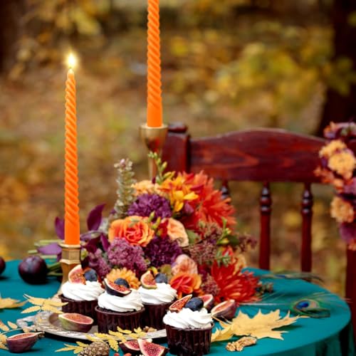 Pumpkin Orange Spiral Taper Candles - Unscented Dripless Twisted Candlesticks - 6 Pack, 10 Inch Fall Halloween Decor