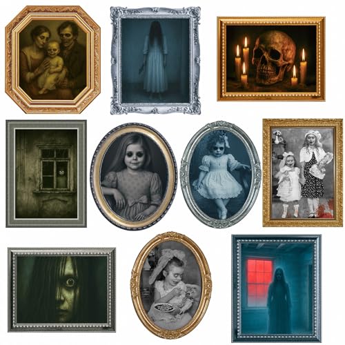 Halloween Wall Decor Set - 10 Creepy Spooky Poster Frames for Indoor Halloween Party