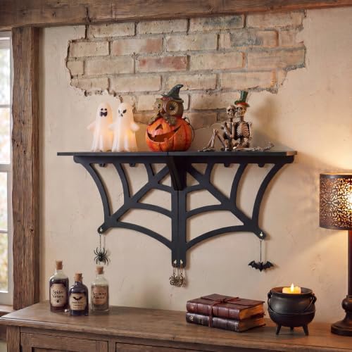 Funny Halloween Spider Web Shelf - Gothic Wooden Wall Decor, 20 Inch