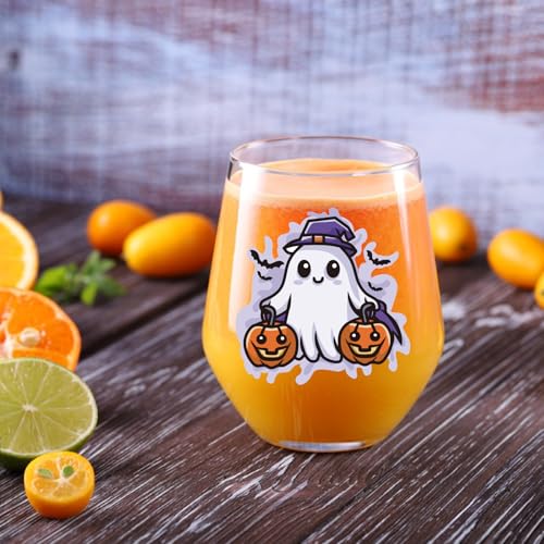 Halloween Ghost Pumpkin Wine Glass 15 Oz - Spooky Fall Gift for Women & Friends - Variation: Ghost