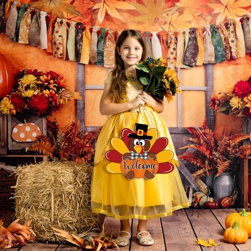 Thanksgiving Wooden Turkey Wreath with Black Bow - Large Fall Door Decoration