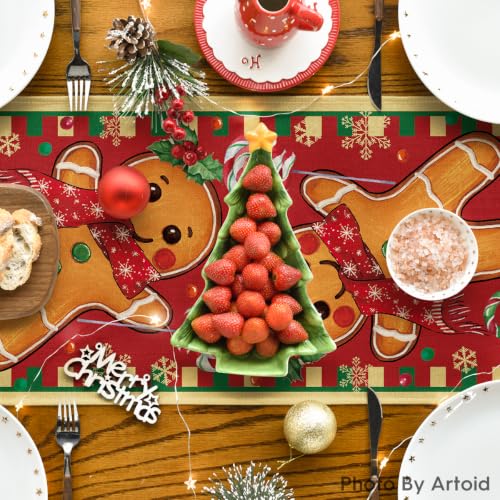 Gingerbread Xmas Table Runner 13x72 Inch Home Party Decor - Red Yellow Variation