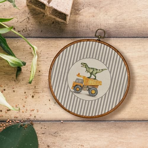 KSDUT Vintage Tyrannosaurus and Dump Truck Round Wall Art 10x10 Inches - Colour 15