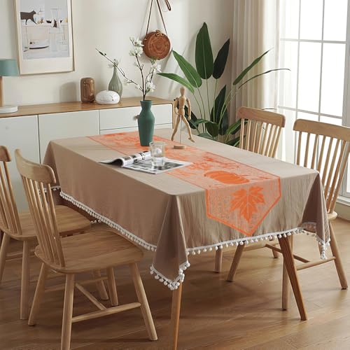 Thanksgiving Lace Table Runner Fall Decor - Pumpkin & Maple Leaf Pattern, 80 Inches, Thanksgiving Style C
