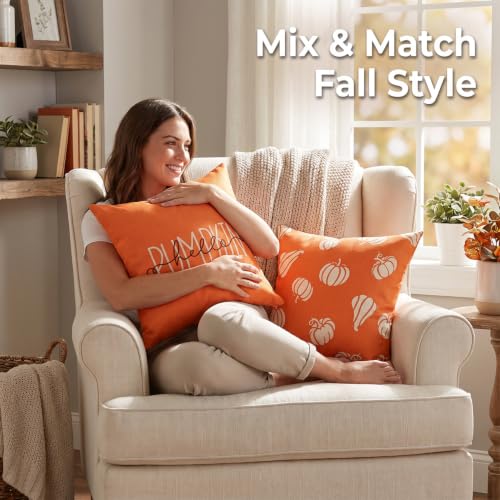 Fall Throw Pillow Covers 20x20 Set of 2 Pumpkin & Hello Pumpkin Designs - Farmhouse Decor