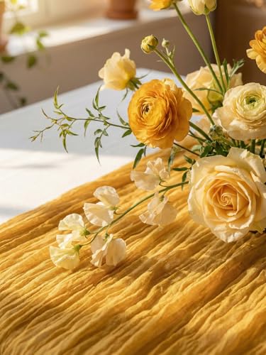 SUNRISING Gold Yellow Cheesecloth Table Runner - 10Ft Rustic Boho Wedding & Party Decor