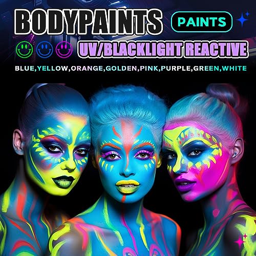 Neon Blue Body Paint Washable UV Blacklight Face & Body Makeup for Cosplay & Festivals - 70ml