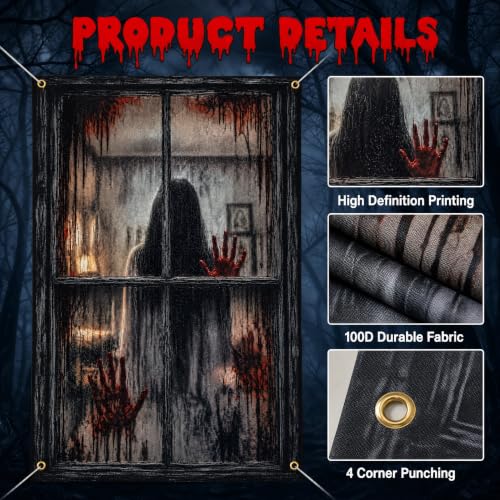 Halloween Window Decorations 2-Piece Scary Door Cover Curtains - Spooky Door Panel Set