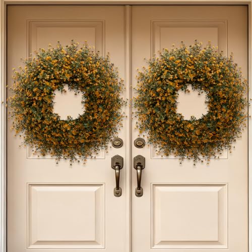 26 Inch Fall Boxwood Wreath for Front Door - Orange, Full Seasonal Home Decor