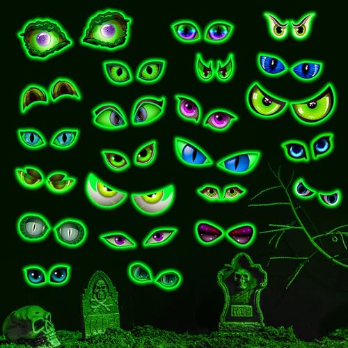 Glow in The Dark Monster Eyes Stickers - Spooky Luminous Eyes for Halloween Decoration - 23 Pairs