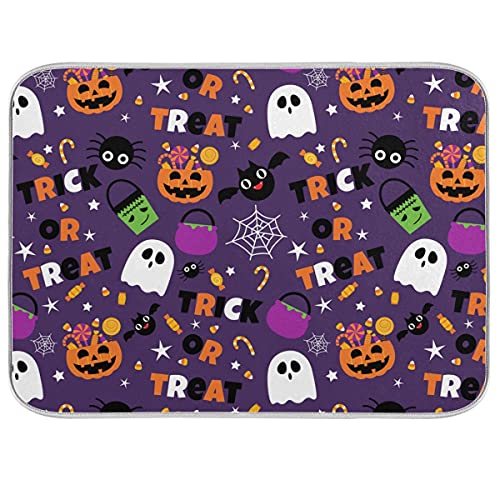 Halloween Purple Pumpkin Dish Drying Mat 16x18 Reversible Microfiber Kitchen Counter Accessory