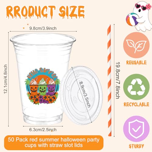 120 Set Summer Halloween Cups Lids Straws 16 oz Disposable Plastic Party Supplies
