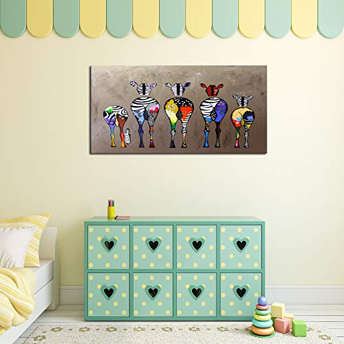 Colorful Zebra Canvas Wall Art - 40" x 20" Modern Animal Painting Ready to Hang