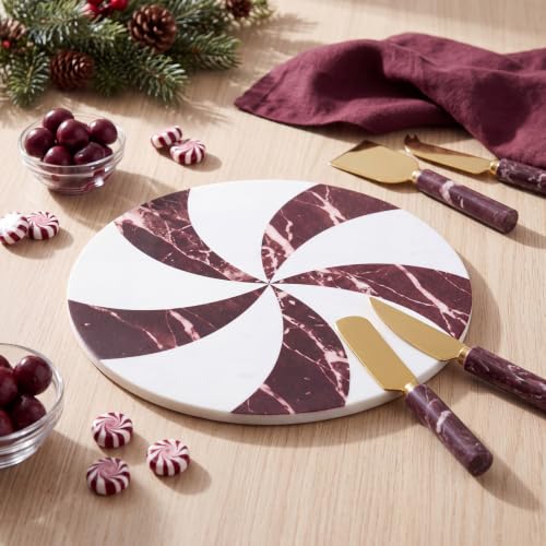 Red and White Peppermint Marble Cheese Board - Christmas Holiday Serving Platter