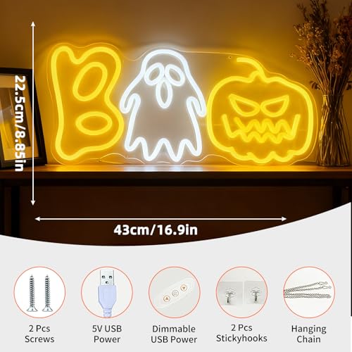 Halloween Boo Ghost Pumpkin Neon Sign USB Dimmable Wall Decor - Boo2