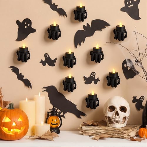 Halloween Skeleton Hand Wall Candle Holder Set - 6 Pieces with LED Candles