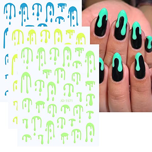 Halloween Nail Art Stickers - Bloody Decals, Fluorescent Water Drop Designs, 12 Sheets
