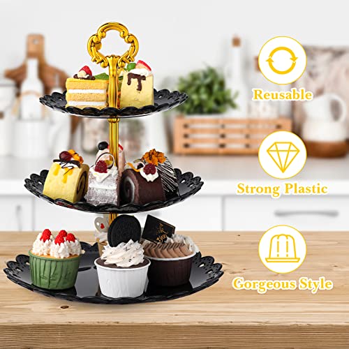 Black 3-Tier Cupcake & Dessert Stand Set - 9 Pieces for Parties and Events