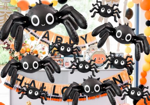 Halloween Spider Balloons Set - Large, Medium & Small Black Spiders for Party Decor