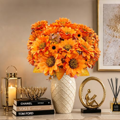 Fall Sunflower & Mums Artificial Bouquet Set - 4 Bundles Autumn Decor for Indoor & Outdoor