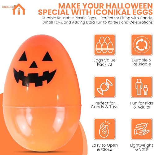72-Pack Halloween Plastic Eggs Treat Containers for Party Decorations