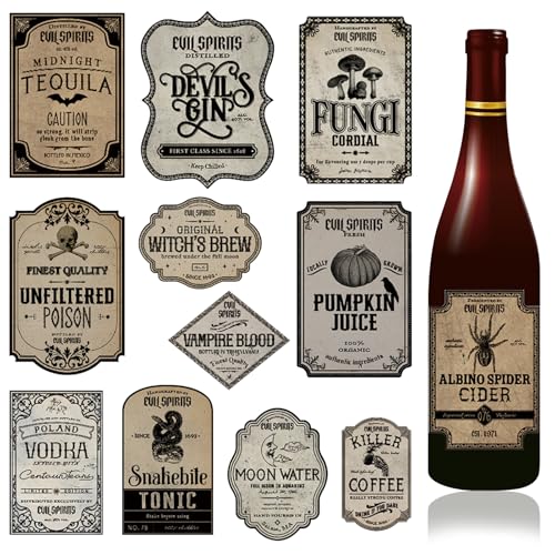 36Pcs Halloween Wine Bottle Labels Stickers Retro Potion Theme Decor