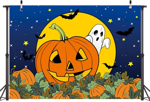 Halloween Pumpkin Field Photography Backdrop 8x6FT - Starry Sky Night Moon Ghost Scene - Baby Shower & Party Decorations - Variation of 96x72 Inches
