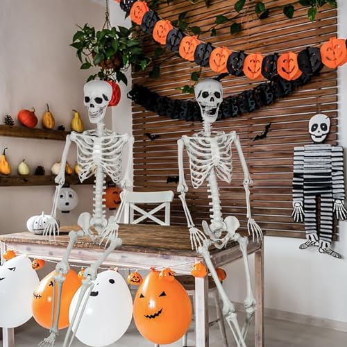 Life Size Halloween Skeleton 5.9Ft with Posable Joints Indoor Outdoor Decoration - 180cm